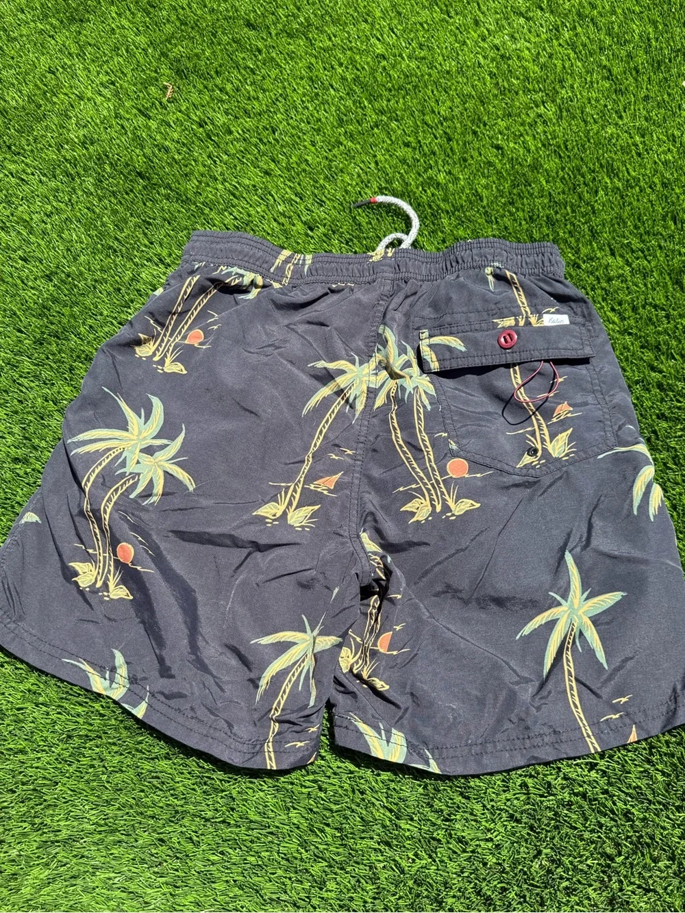 Katin stash it Men's Black Tropical Palm Print Swim Shorts